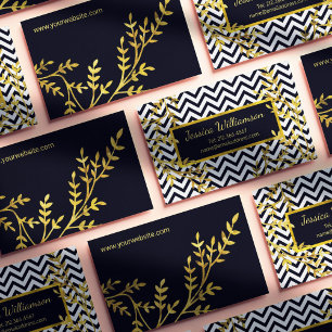 Chevron och Faux Guld Lämnar Modern Chic Visitkort