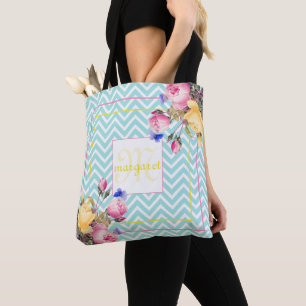Chevron och Flowers Monogrammed Tygkasse