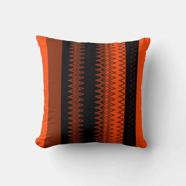 Chevron-Orange, Black Zigzag Rand Art Design Kudde (Framsida)