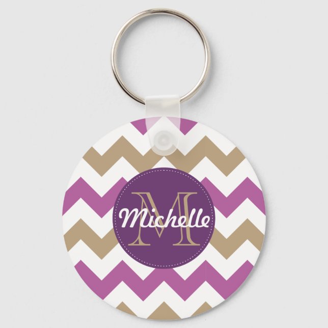 Chevron Orchid Champagne Monogram Circle Stitches Nyckelring (Framsida)