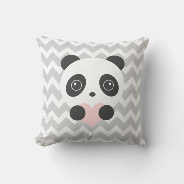 Chevron Panda Heart Cushion Kudde (Framsida)