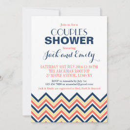 Chevron Par Shower-inbjudan koral och Blue Inbjudningar