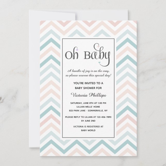 Chevron Pastel Baby Shower-inbjudan Inbjudningar (Framsida)
