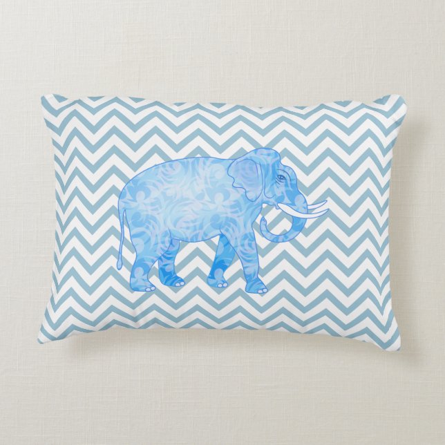 Chevron Patterned Blue Elephant Prydnadskudde (Baksidan)