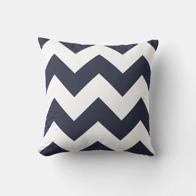 Chevron Pillow med Navy Blue Zigzag Kudde (Framsida)