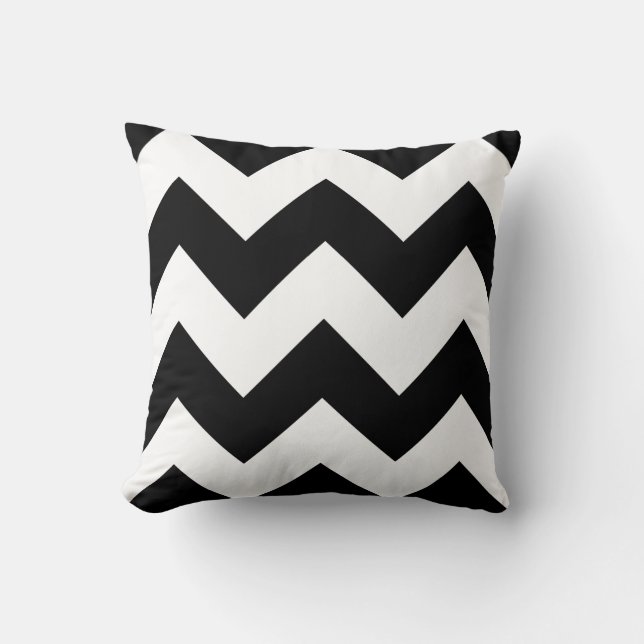 Chevron Pillow med svart och vit Zigzag Kudde (Framsida)