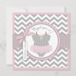 Chevron Print and Tutu Baptism Inbjudan SQ-PKGY2