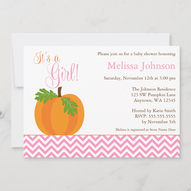 Chevron Pumpkin Fall Girl Baby Shower-inbjudan Inbjudningar (Framsida)