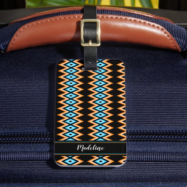 Chevron Radical Vibrant Summer & Custom Name Bagagebricka (Framsida Insitu 2)