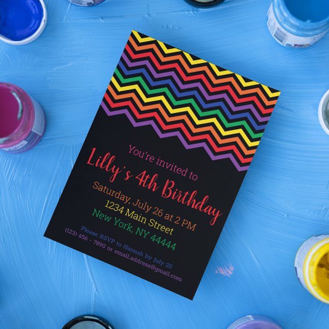 Chevron Rainbow Party bjudande in, Regnbåge Birthd Inbjudningar (Skapare uppladdad)