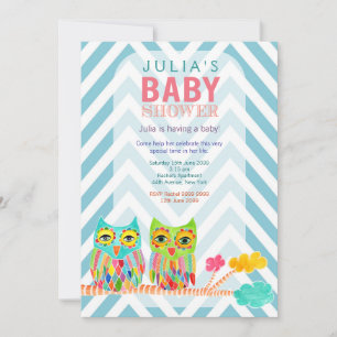Chevron Rainbow Ugglor i Träd Baby Shower Inbjudan