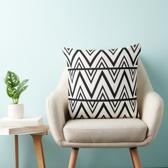 Chevron Rand Black and White Chevron Rand Kudde (Stol)