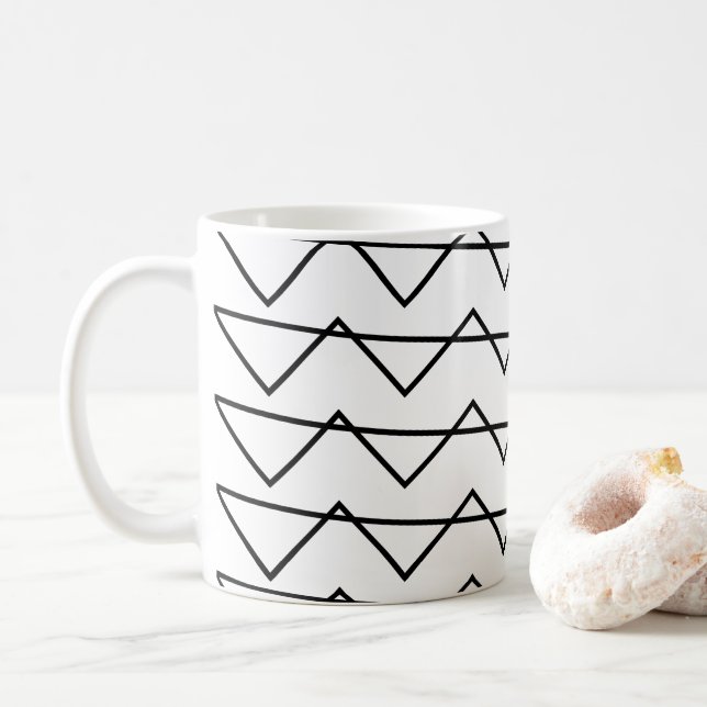 Chevron Rand Black and White Kaffemugg (Med munk)