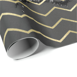 Chevron Rand Guld Glitter Grått Marble Black Presentpapper
