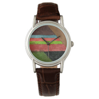 Chevron, rand i brunt, grönt, blått, rött armbandsur