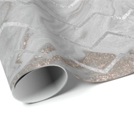 Chevron Rand Ivory Metallic Grått Marble White Presentpapper