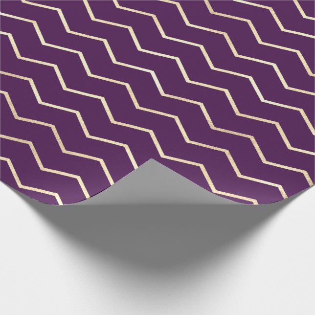 Chevron Rand Line Guld Metallic Lila Violet Presentpapper (Hörn)