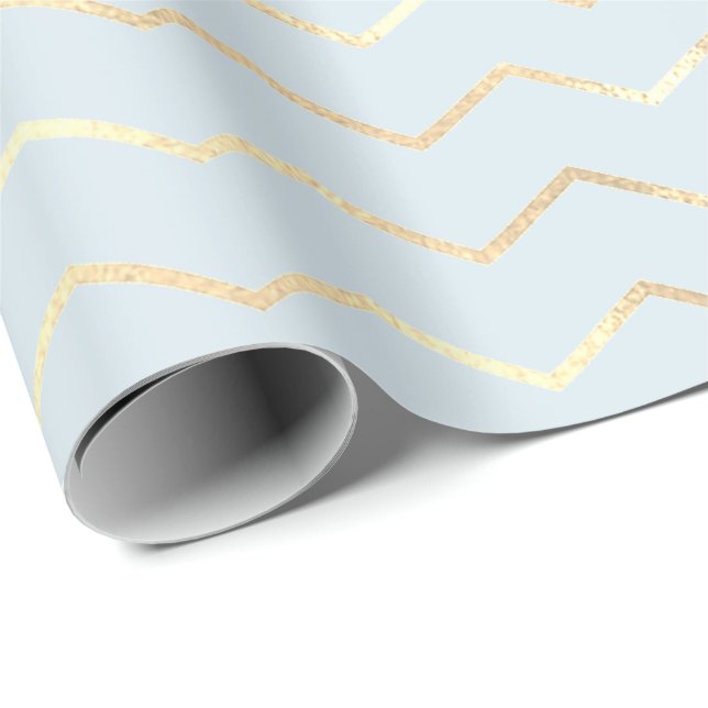 Chevron Rand Linjer Guld Metallic Blue Pastel Presentpapper (Rullad Hörn)