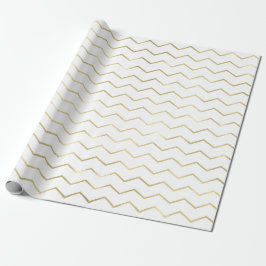 Chevron Rand Linjer Guld Metallic White Elegant Presentpapper