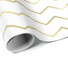 Chevron Rand Linjer Guld Metallic White Elegant Presentpapper