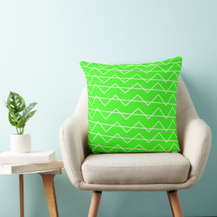Chevron Rand Neon Grönt White Geometric Mönster Kudde