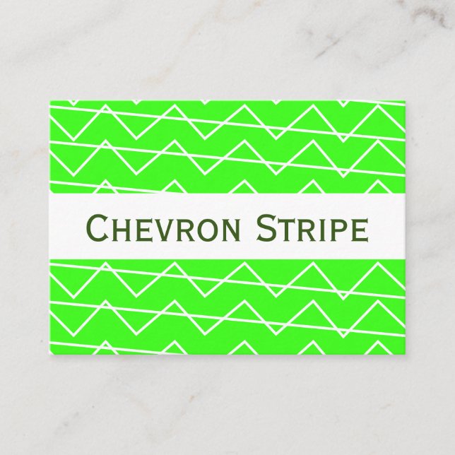 Chevron Rand Neon Grönt White Geometric Mönster Visitkort (Framsida)
