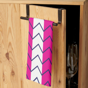 Chevron Rand Rosa och White Geometric Mönster Kökshandduk