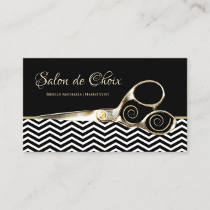 Chevron Rand Salon Guld Hairstylist Sissors Visitkort