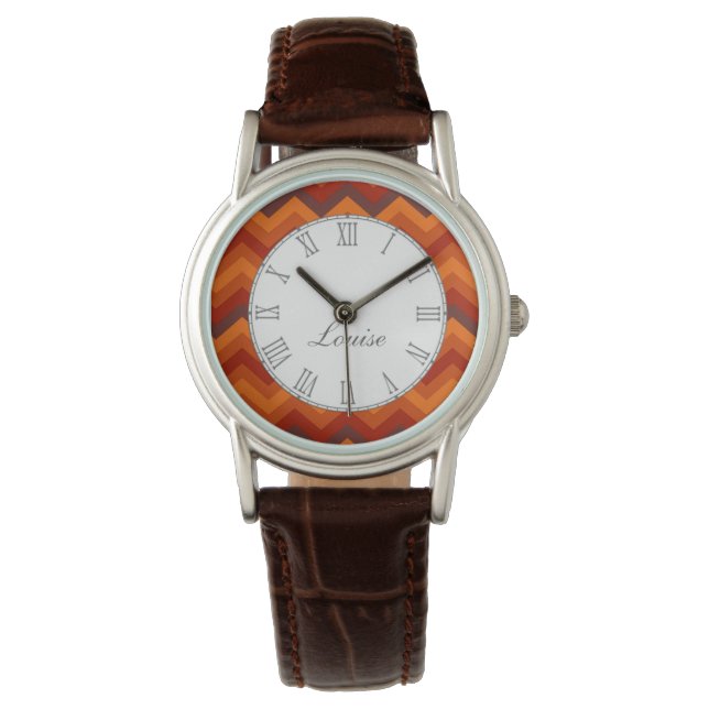 Chevron Red och orange print namn handklocka Armbandsur (Framsida)