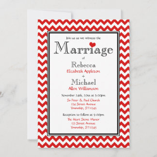 Chevron Red & White Wedding-inbjudningar Inbjudningar