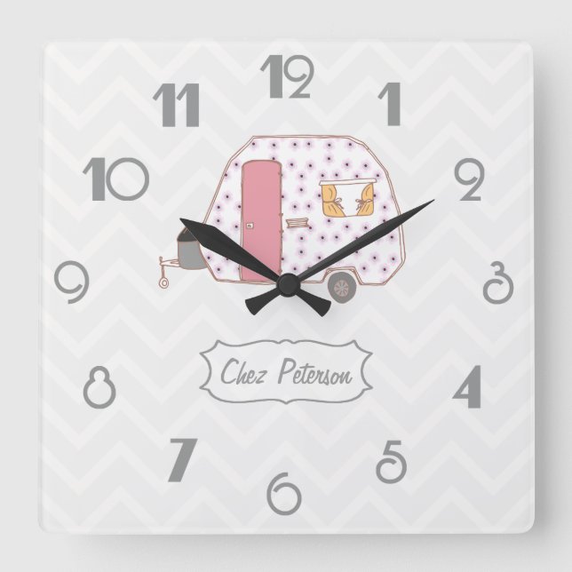 Chevron Retro Vintage Caravan Design Fyrkantig Klocka (Framsida)