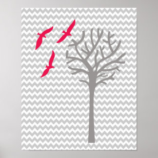 Chevron rosa grått flicka-plantskola Skriv ut Poster
