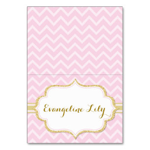 Chevron Rosa och Guld Tält Bord Card Bordsnummer