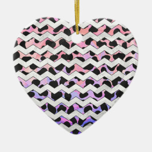 Chevron Rosa och svart Dalformation Julgransprydnad Keramik