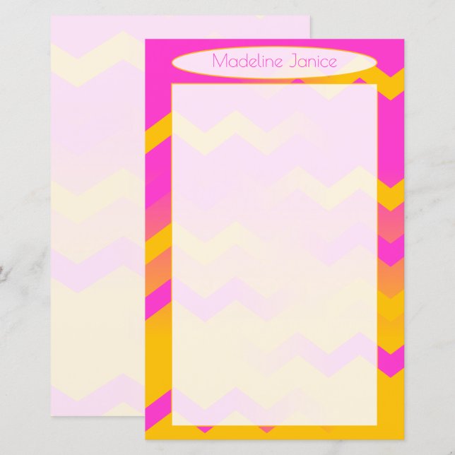 Chevron Rosa & Orange Pappersvaror för Handskrivni (Fram/baksida)