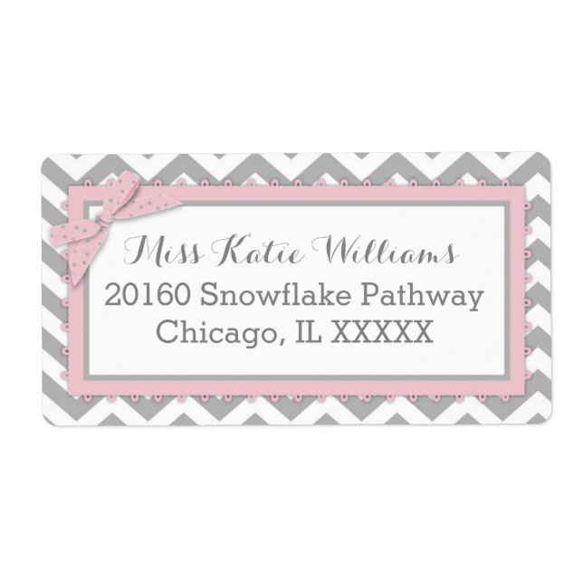 Chevron Rosa Polka-dot Bow Flicka-etikett Fraktsedel (Framsidan)