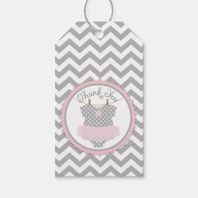 Chevron Rosa Tutu Jumper Baby Shower Gift-etikett Presentetikett (Framsidan)