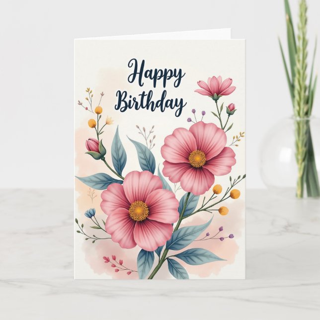 Chevron Rosafärgad Blomkort Kort (Framsida)