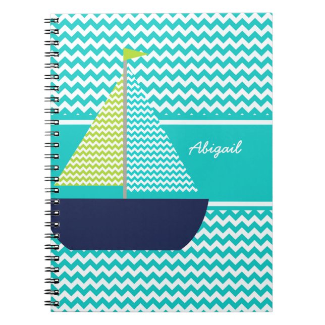 Chevron Sailboat på Chevron Personlig Notebook Anteckningsbok Med Spiral (Framsidan)