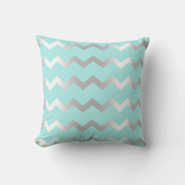 Chevron Silver Grått Aqua Vatten Metalic Linjer Kudde