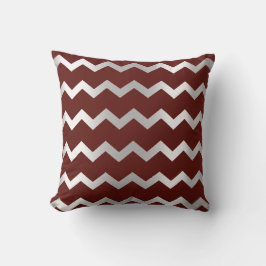 Chevron Silver Grått Burgundy Maroon Metall Rand Kudde