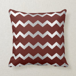 Chevron Silver Grått Burgundy Maroon Metall Rand Kudde