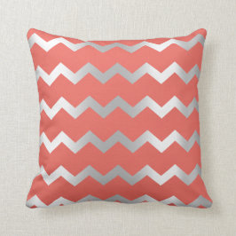 Chevron Silver Grått Grått Rand Linjer Coral Kudde