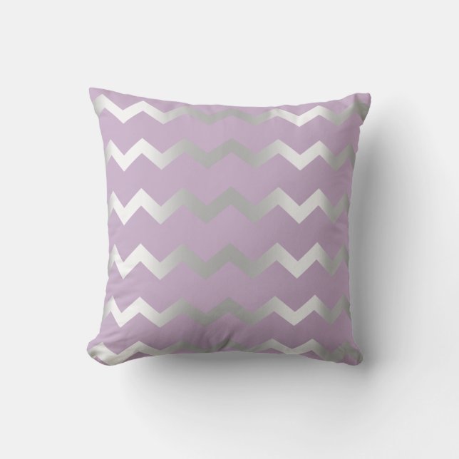 Chevron Silver Grått Grått Rand Linjer Lavender Kudde (Framsida)