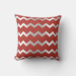 Chevron Silver Grått Grått  Red Vin Metall Rand Kudde