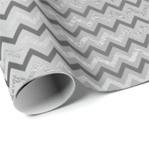 Chevron Silver Grått Rand Linjer Zig Zag Lux Presentpapper