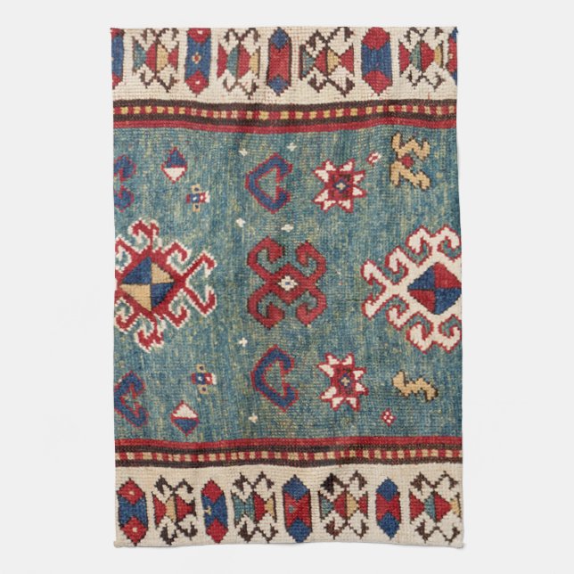 Chevron Stars: 1800-talets färgstarka stålblå Kökshandduk (Vertikal)