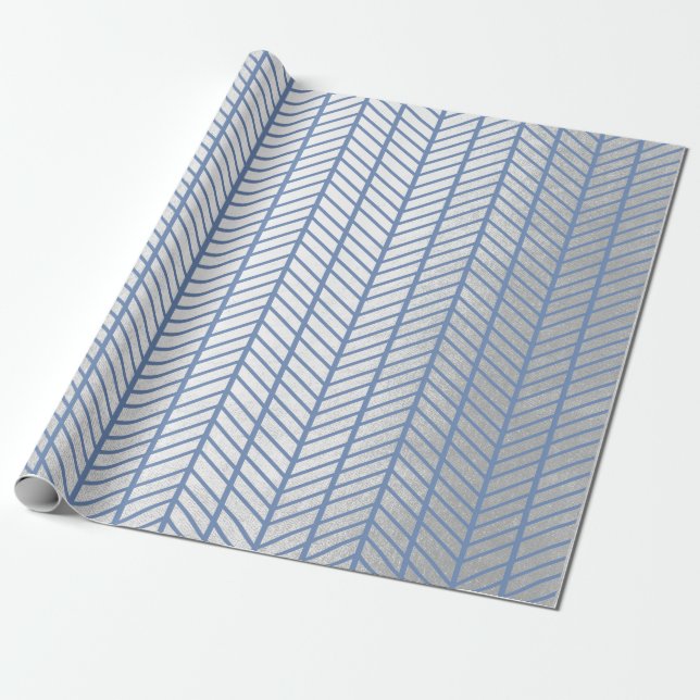 Chevron Tiffany Ocean Blue Grått Silver Navy VIP Presentpapper (Utrullad)