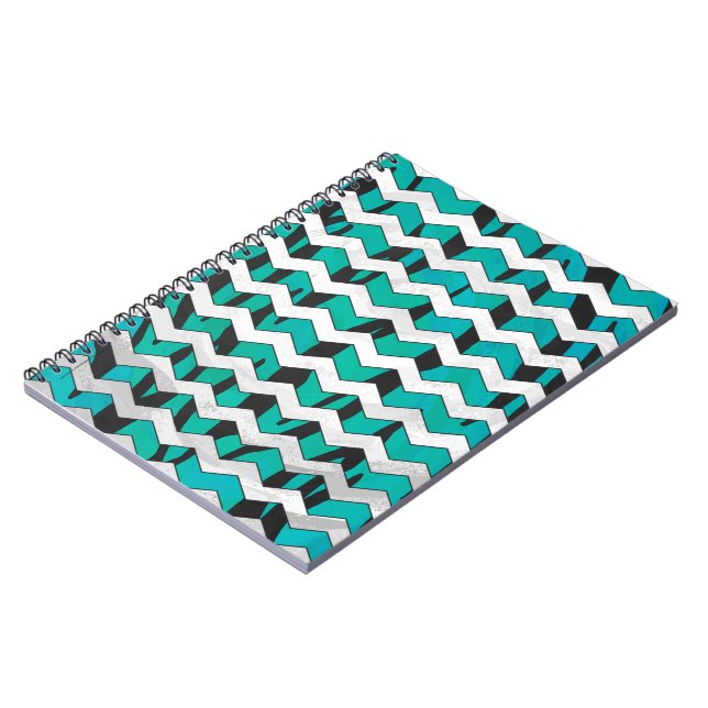 Chevron Tiger Black and Teal Print Anteckningsbok (Vänstra Sidan)