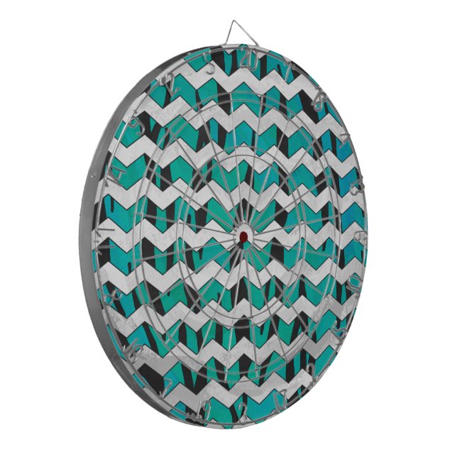 Chevron Tiger Black and Teal Print Darttavla (Vänstra Framsidan)